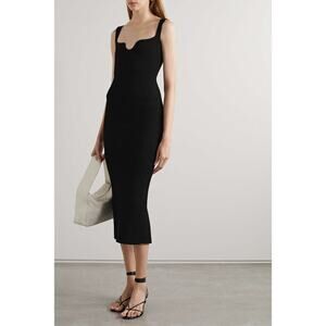 KHAITE Nina Ribbed-Knit Midi Dress Black - XS